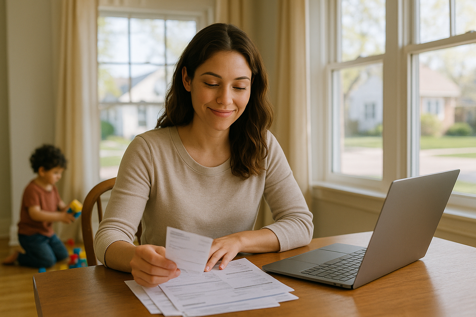 Suburban Mom Feeling Serenity at Home Because She Avoided a No Credit Check Payday Loan